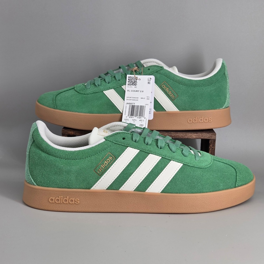 Adidas VL Court 2.0 Mens Size 11 Green Suede‎ Gum Sole Skate Sneakers JH5077